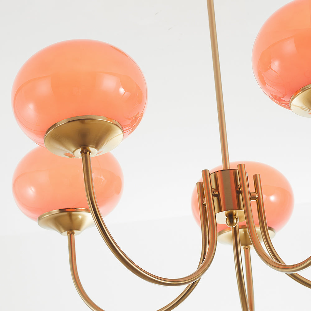 Zonepir Retro Art Deco Globe Chandelier, White/Pink/Beige