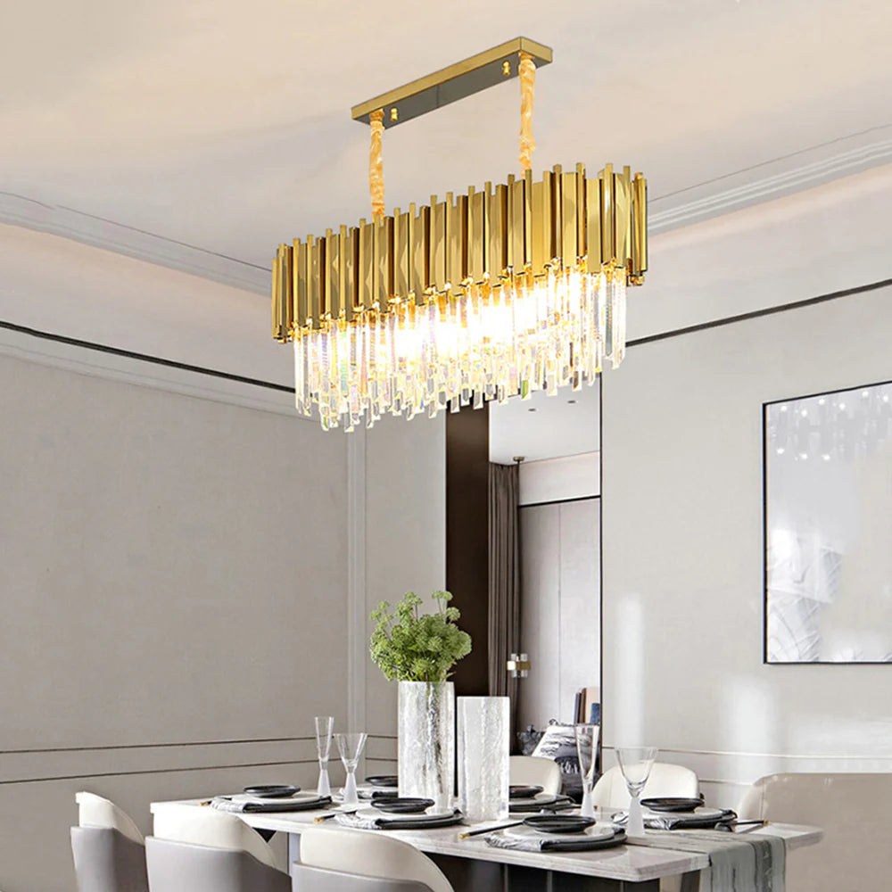 Bisates Nordic Postmodern Luxury Gold Crystal Chandelier for Dining Room & Living Room