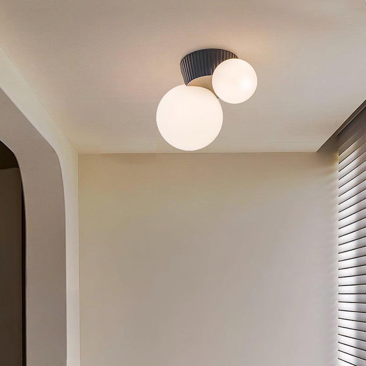 Tovae Ceiling Light Playful Asymmetry with Dual Frosted Glass Globes