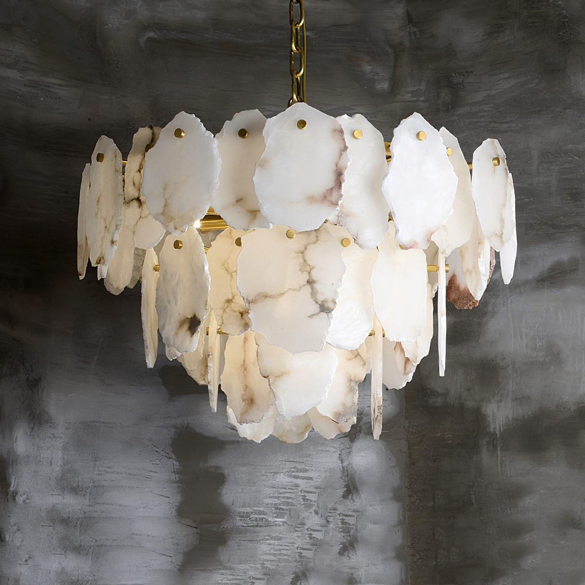 Albiselle Alabaster Chandelier Layered Stone Slices