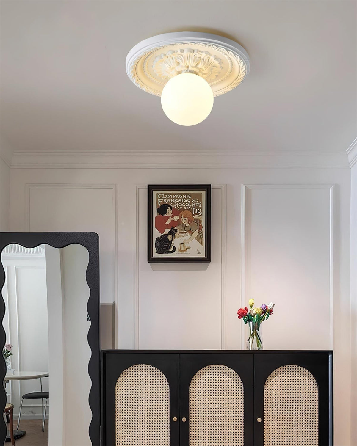 Elya Vintage Carved Ceiling Light with Globe Shade