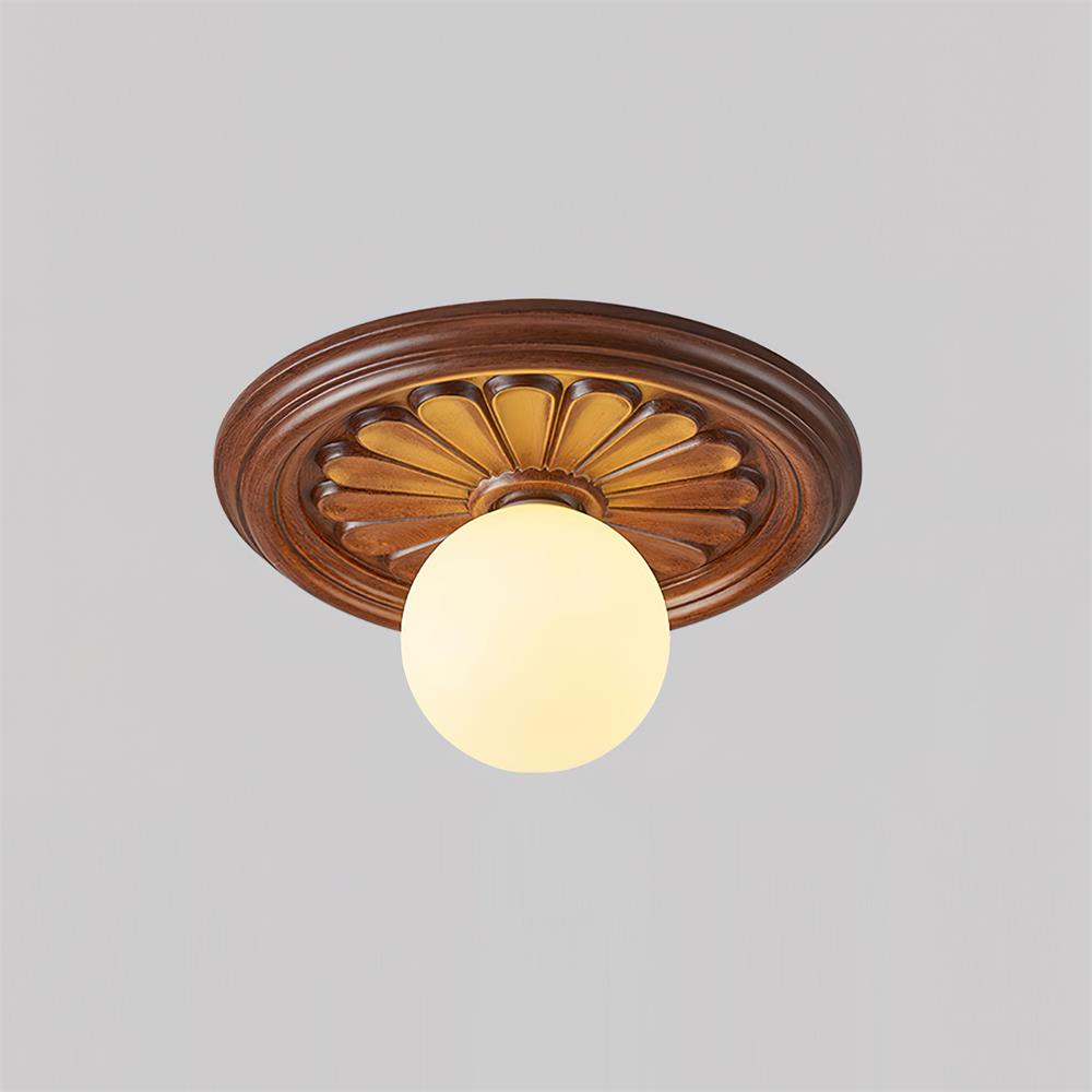 Elya Vintage Carved Ceiling Light with Globe Shade