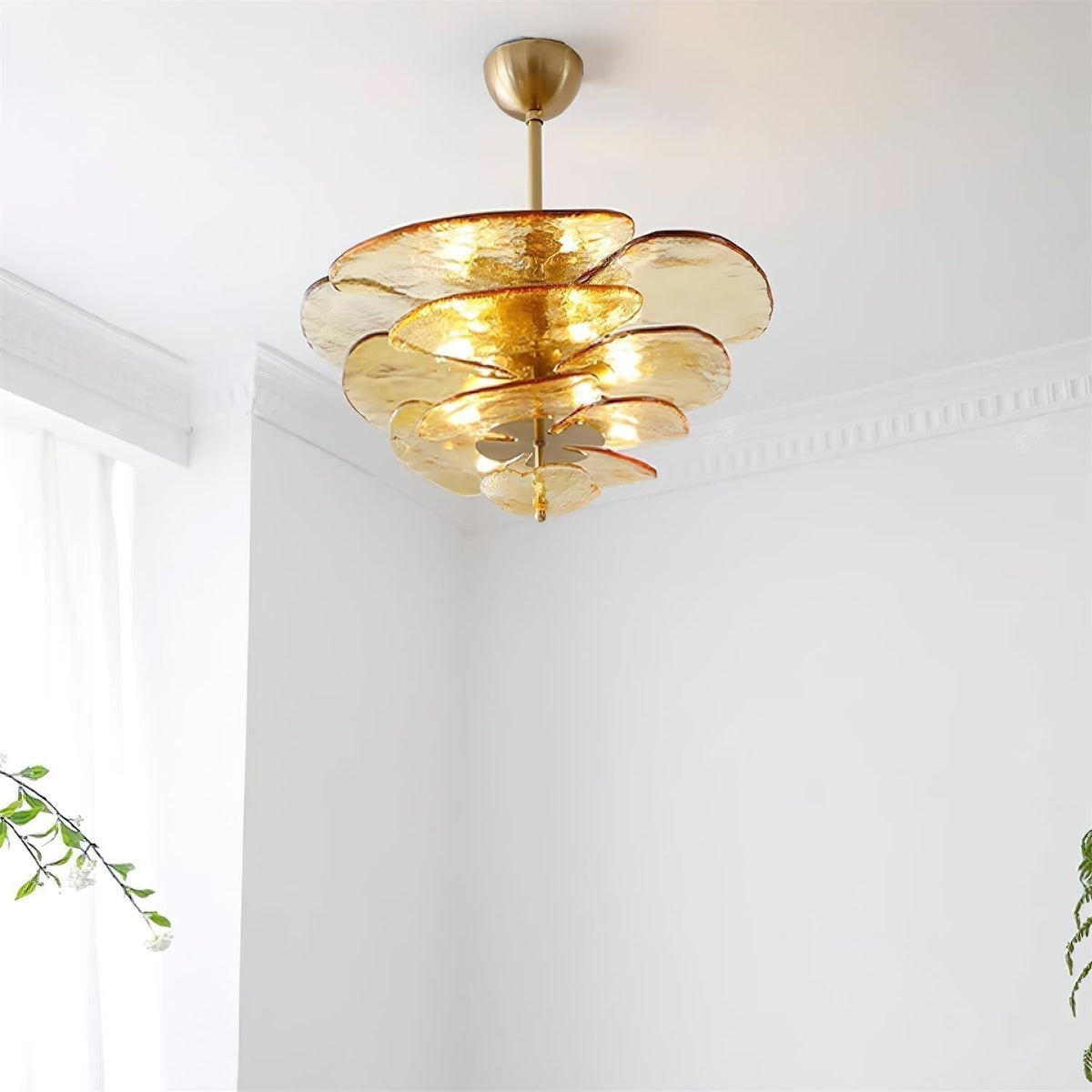 Resovon Chandelier Glass Contemporary Leaf Layered