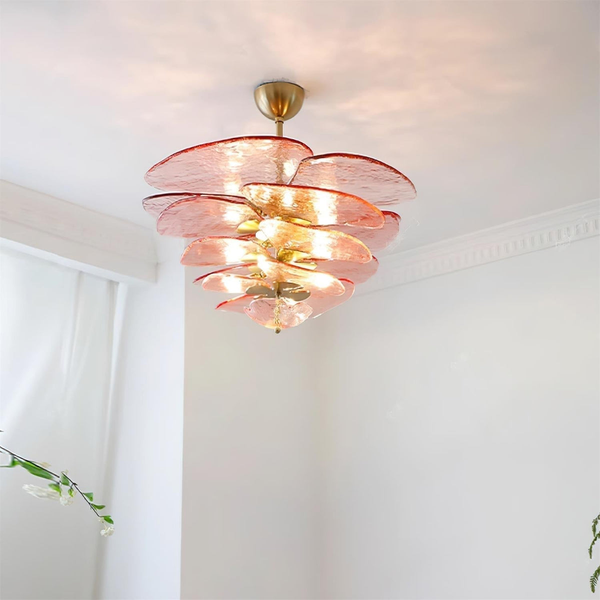 Resovon Chandelier Glass Contemporary Leaf Layered