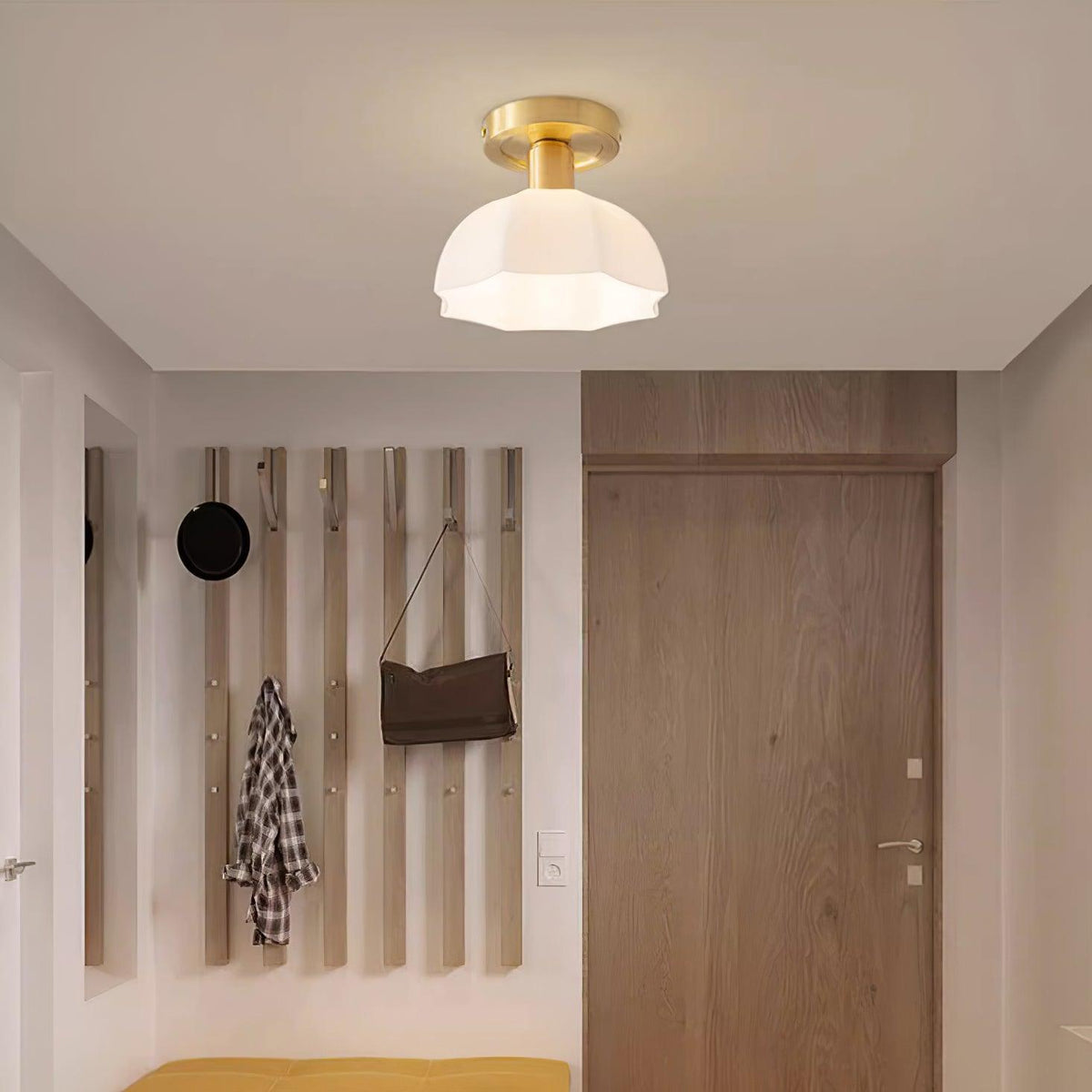 Veya Brass Base and Opal Glass Flush Mount Ceiling Light