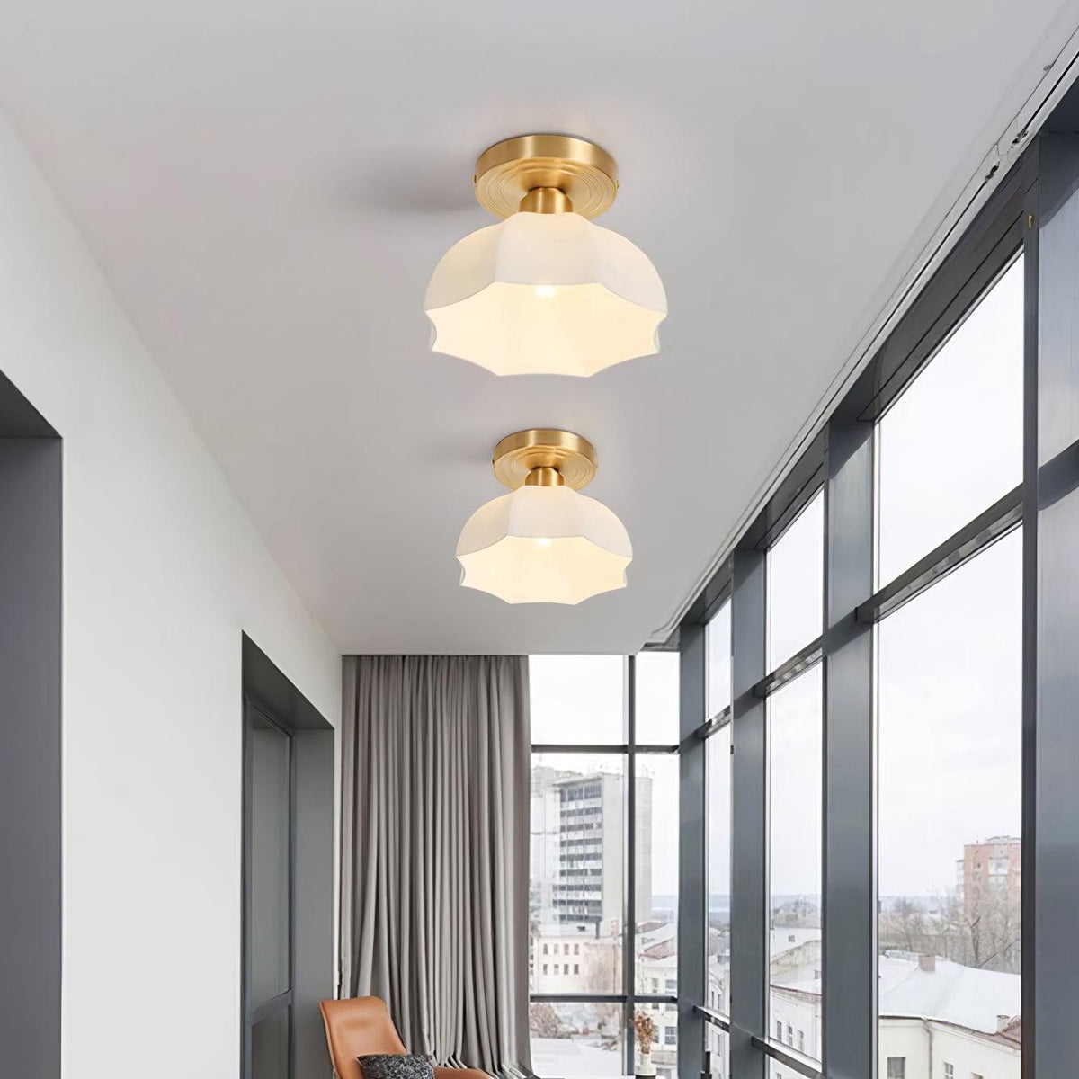 Veya Brass Base and Opal Glass Flush Mount Ceiling Light