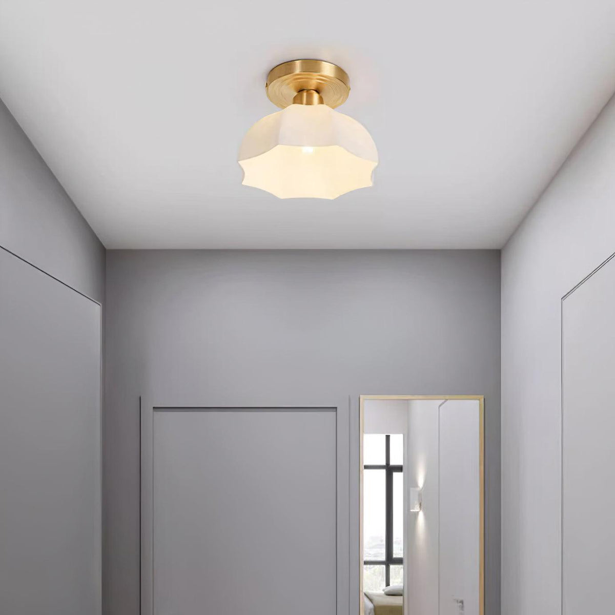 Veya Brass Base and Opal Glass Flush Mount Ceiling Light