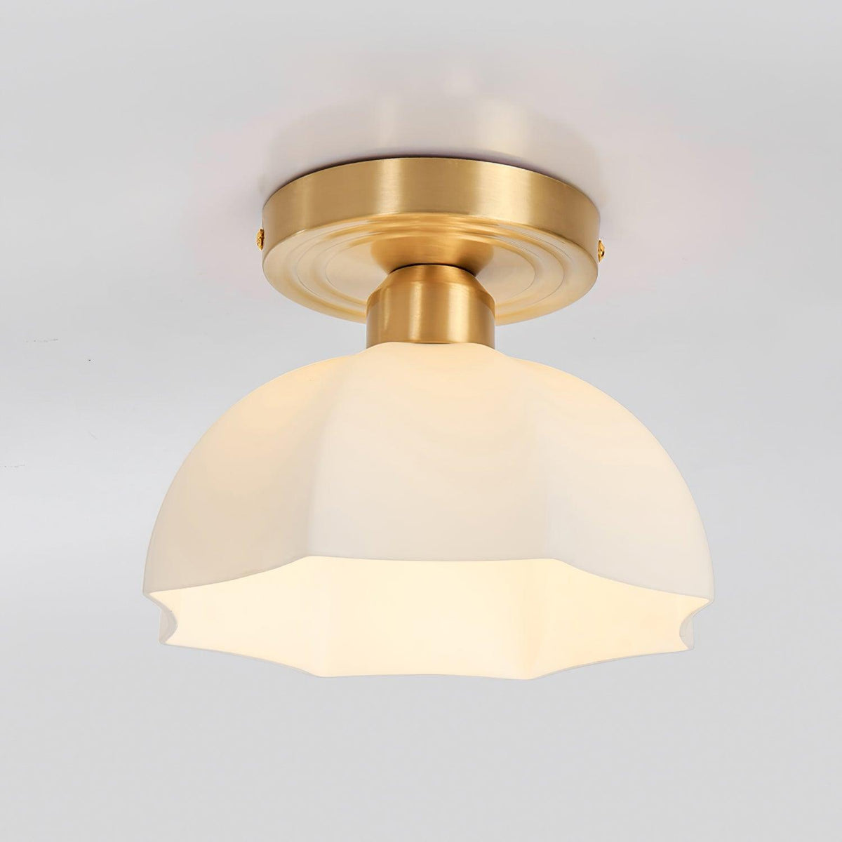 Veya Brass Base and Opal Glass Flush Mount Ceiling Light
