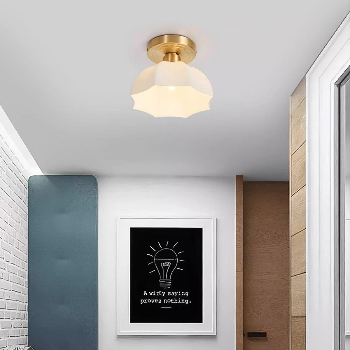 Veya Brass Base and Opal Glass Flush Mount Ceiling Light