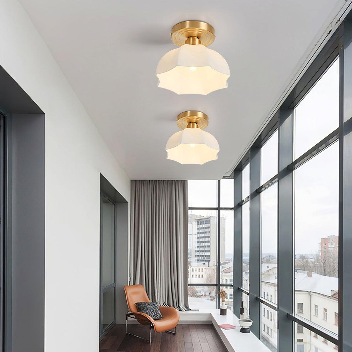 Veya Brass Base and Opal Glass Flush Mount Ceiling Light