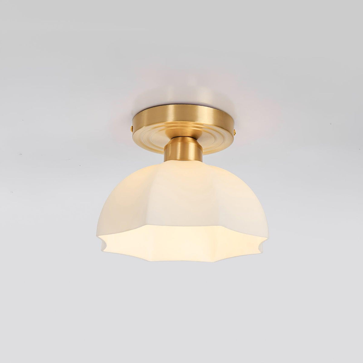 Veya Brass Base and Opal Glass Flush Mount Ceiling Light