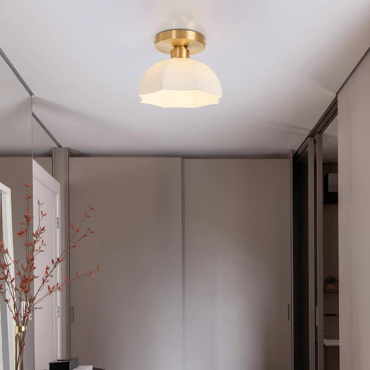 Veya Brass Base and Opal Glass Flush Mount Ceiling Light