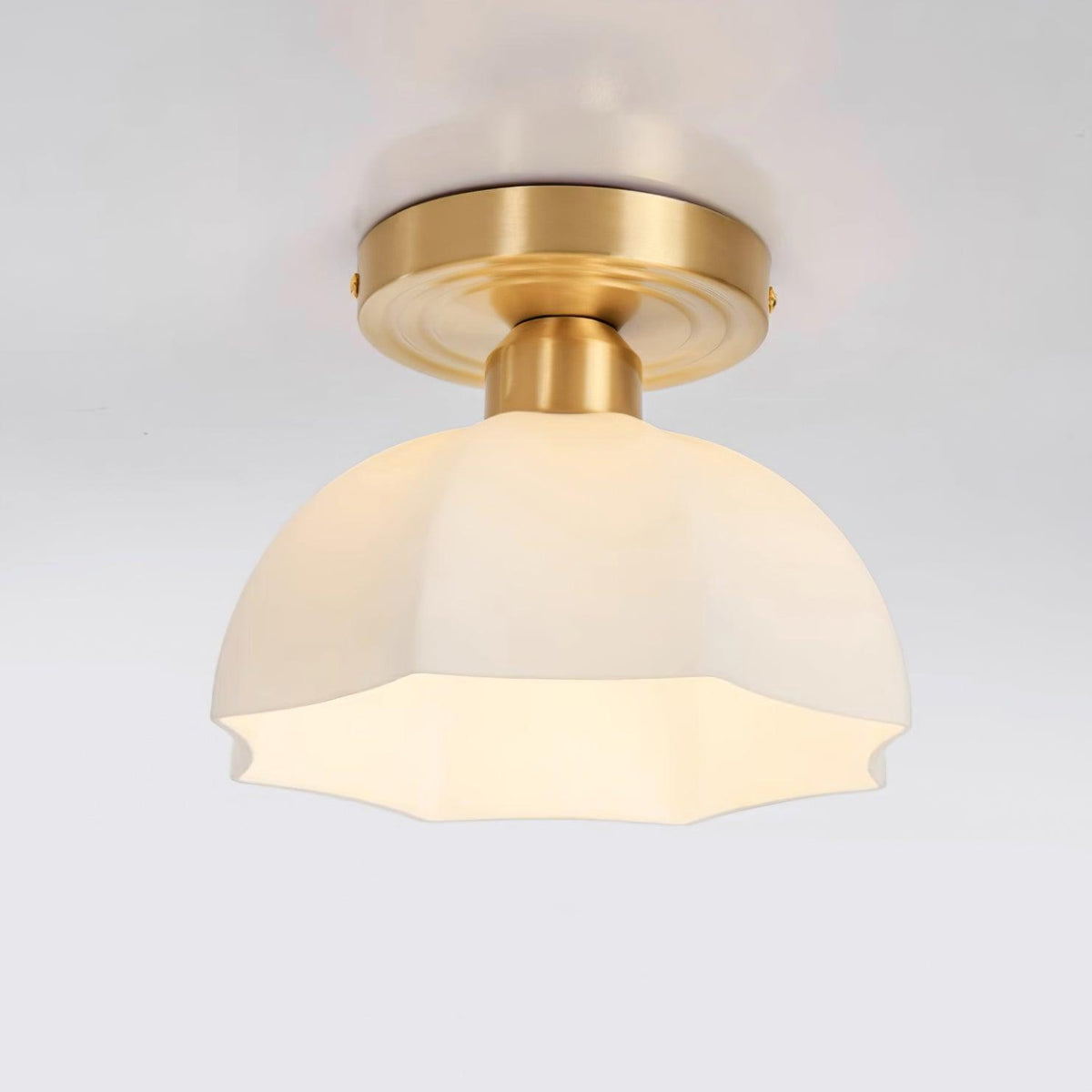 Veya Brass Base and Opal Glass Flush Mount Ceiling Light