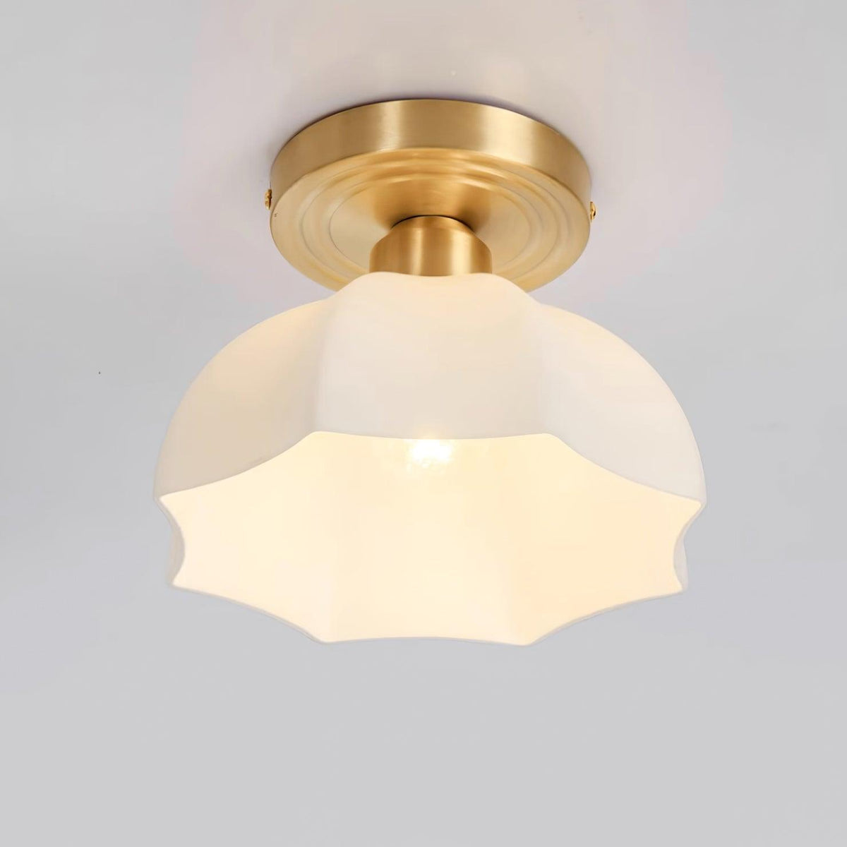 Veya Brass Base and Opal Glass Flush Mount Ceiling Light