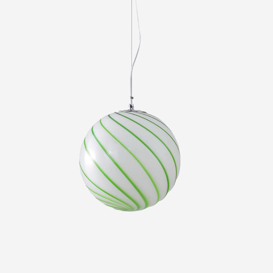 Kairo Pendant Lamp Glass Globe Light with Green Swirl Stripes