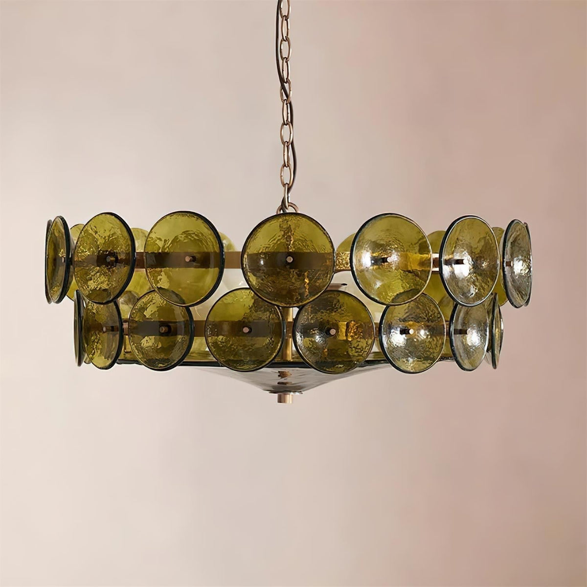 Selvora Chandelier Amber Glass Disc Elegant