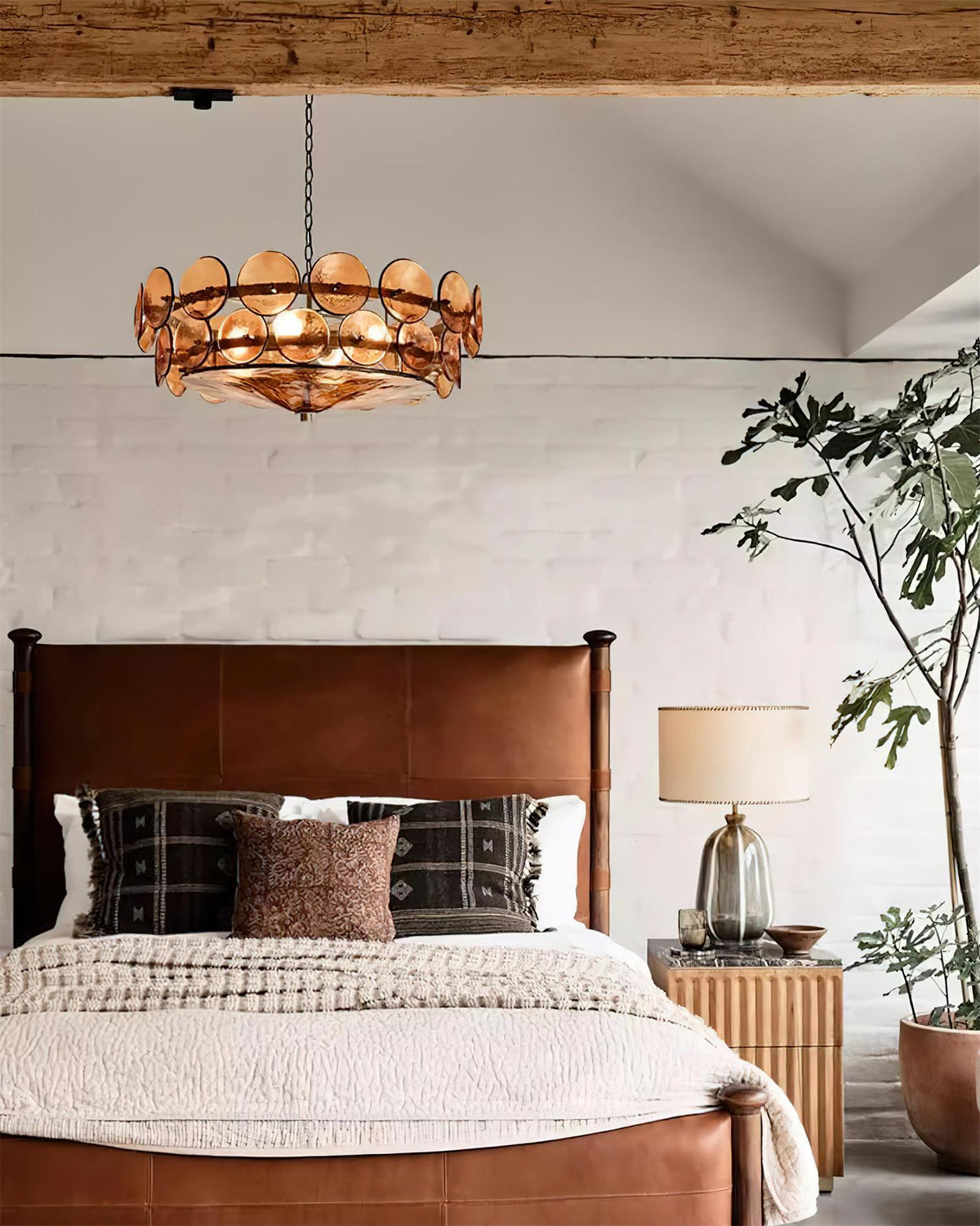 Selvora Chandelier Amber Glass Disc Elegant