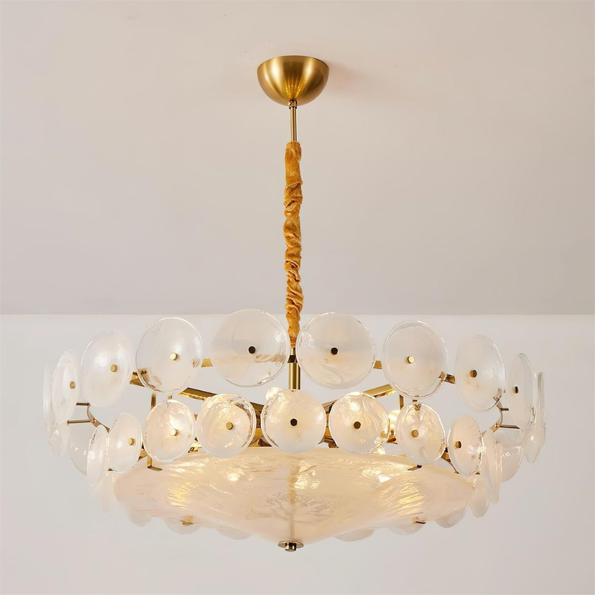 Selvora Chandelier Amber Glass Disc Elegant