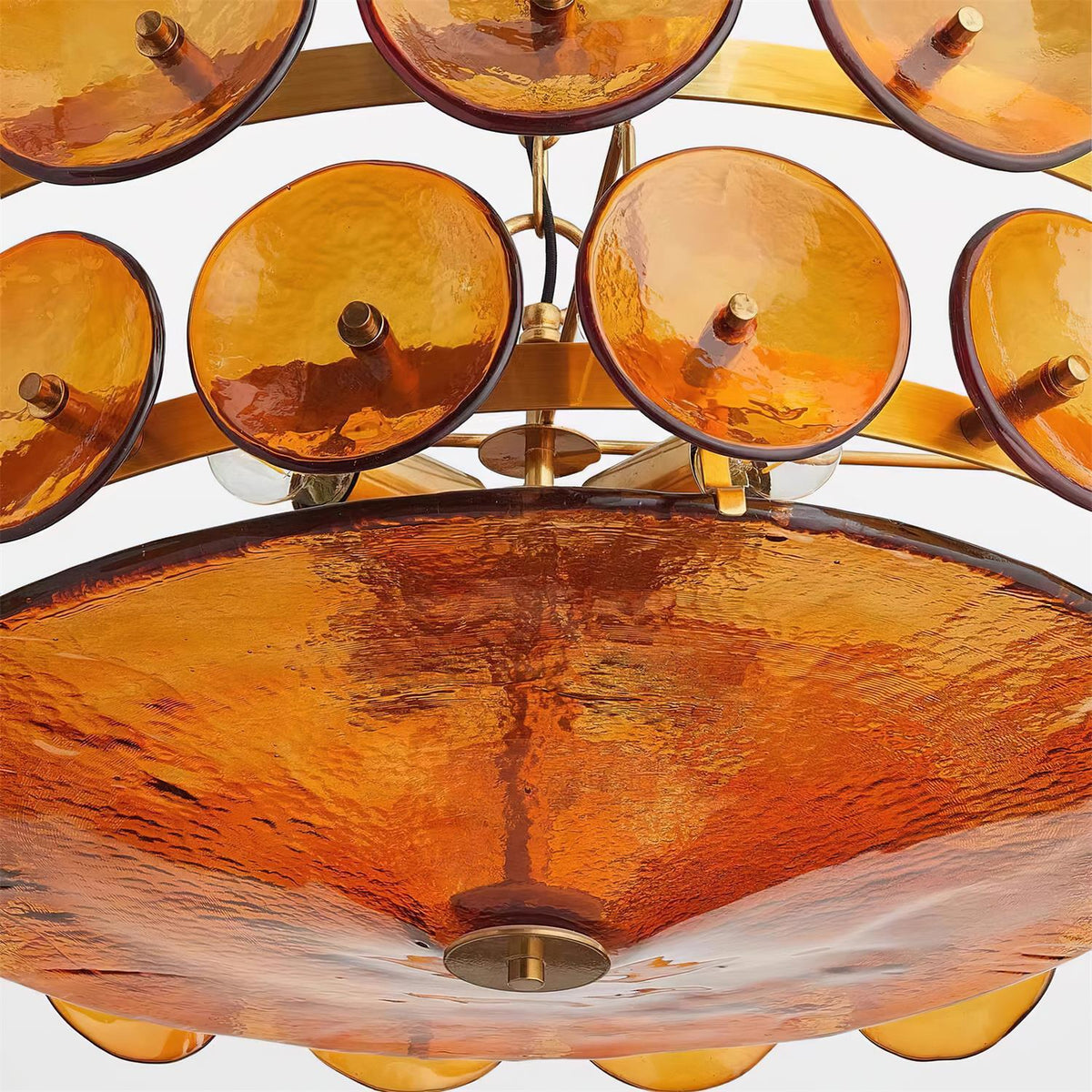 Selvora Chandelier Amber Glass Disc Elegant