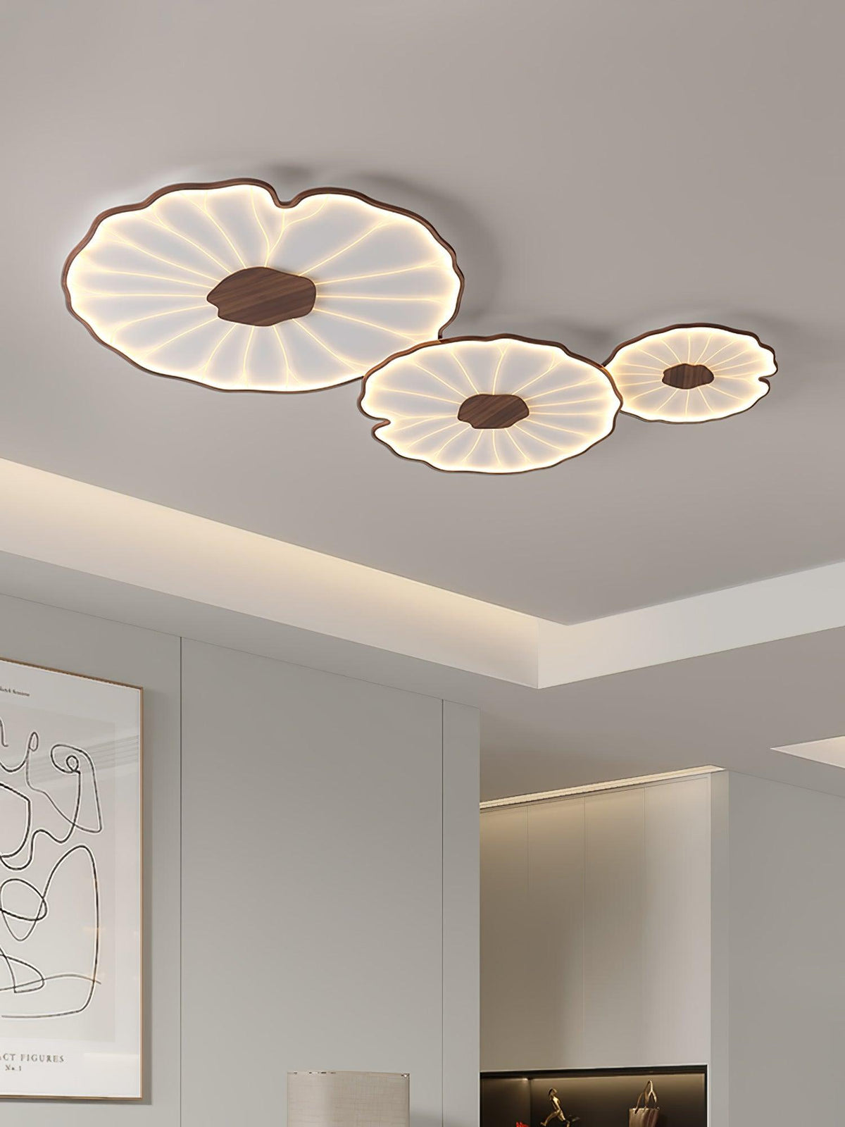Rinorian Ceiling Lamp Lotus Leaf with Wooden Finish