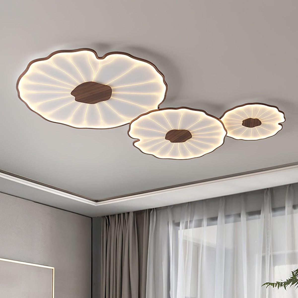 Rinorian Ceiling Lamp Lotus Leaf with Wooden Finish