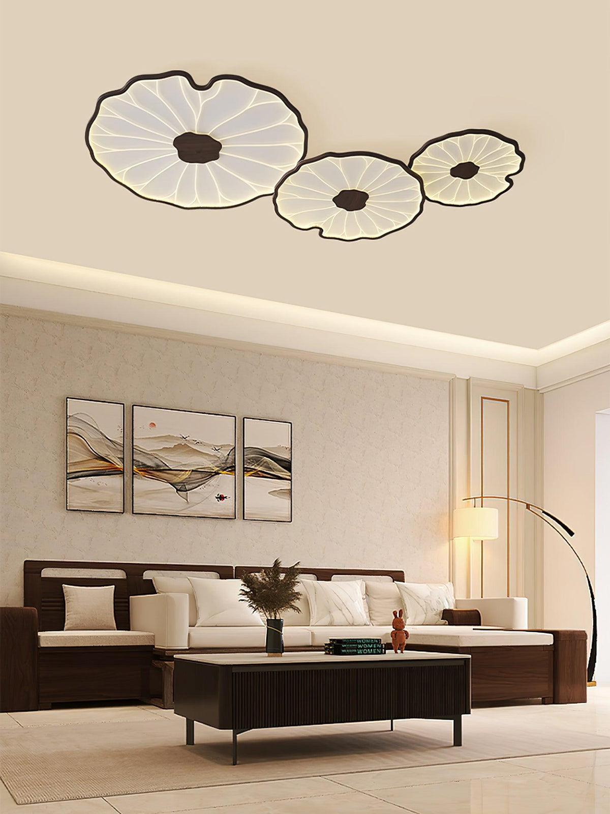 Rinorian Ceiling Lamp Lotus Leaf with Wooden Finish