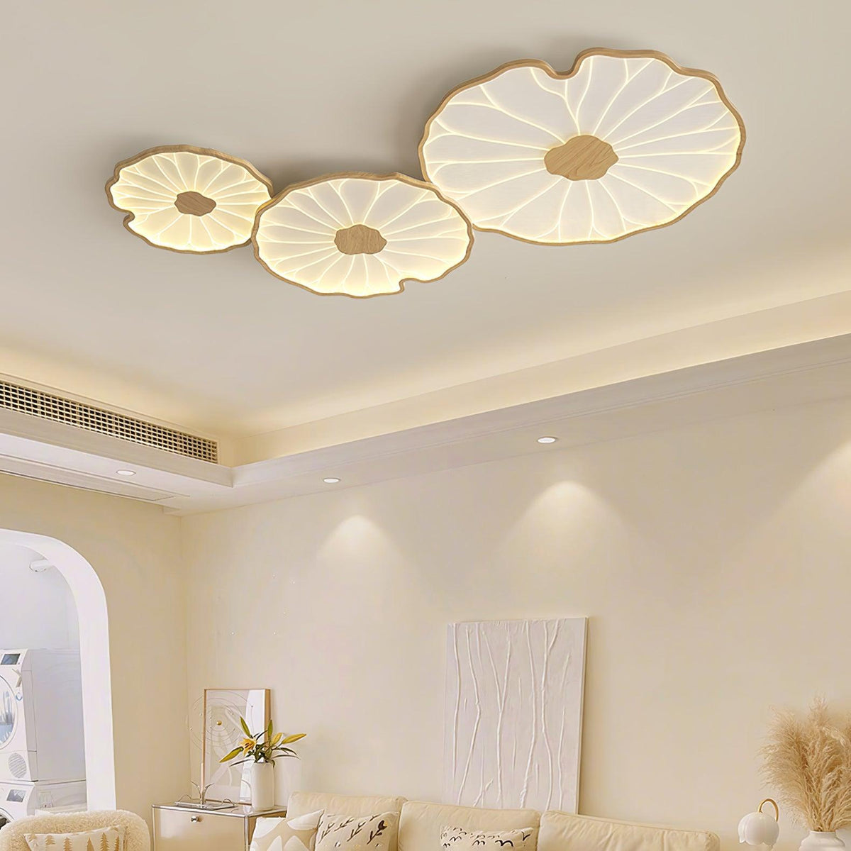 Rinorian Ceiling Lamp Lotus Leaf with Wooden Finish