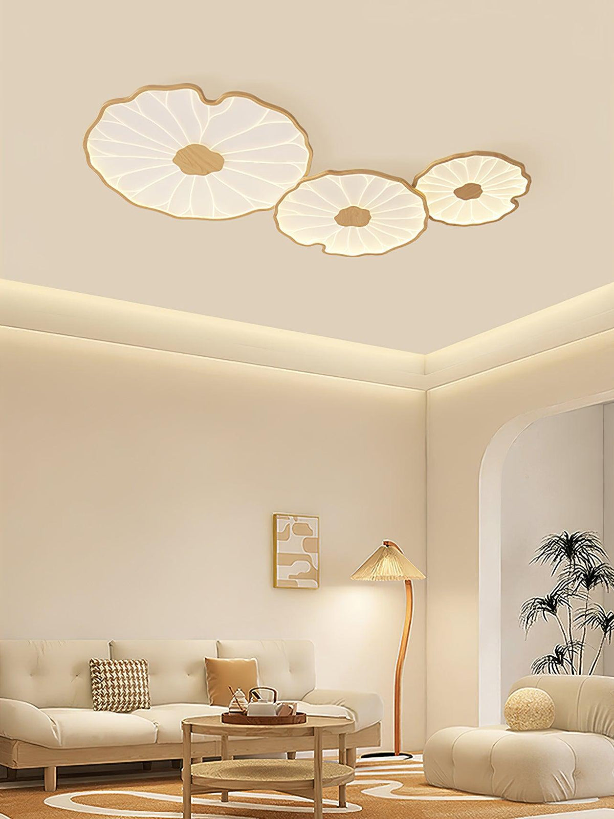 Rinorian Ceiling Lamp Lotus Leaf with Wooden Finish