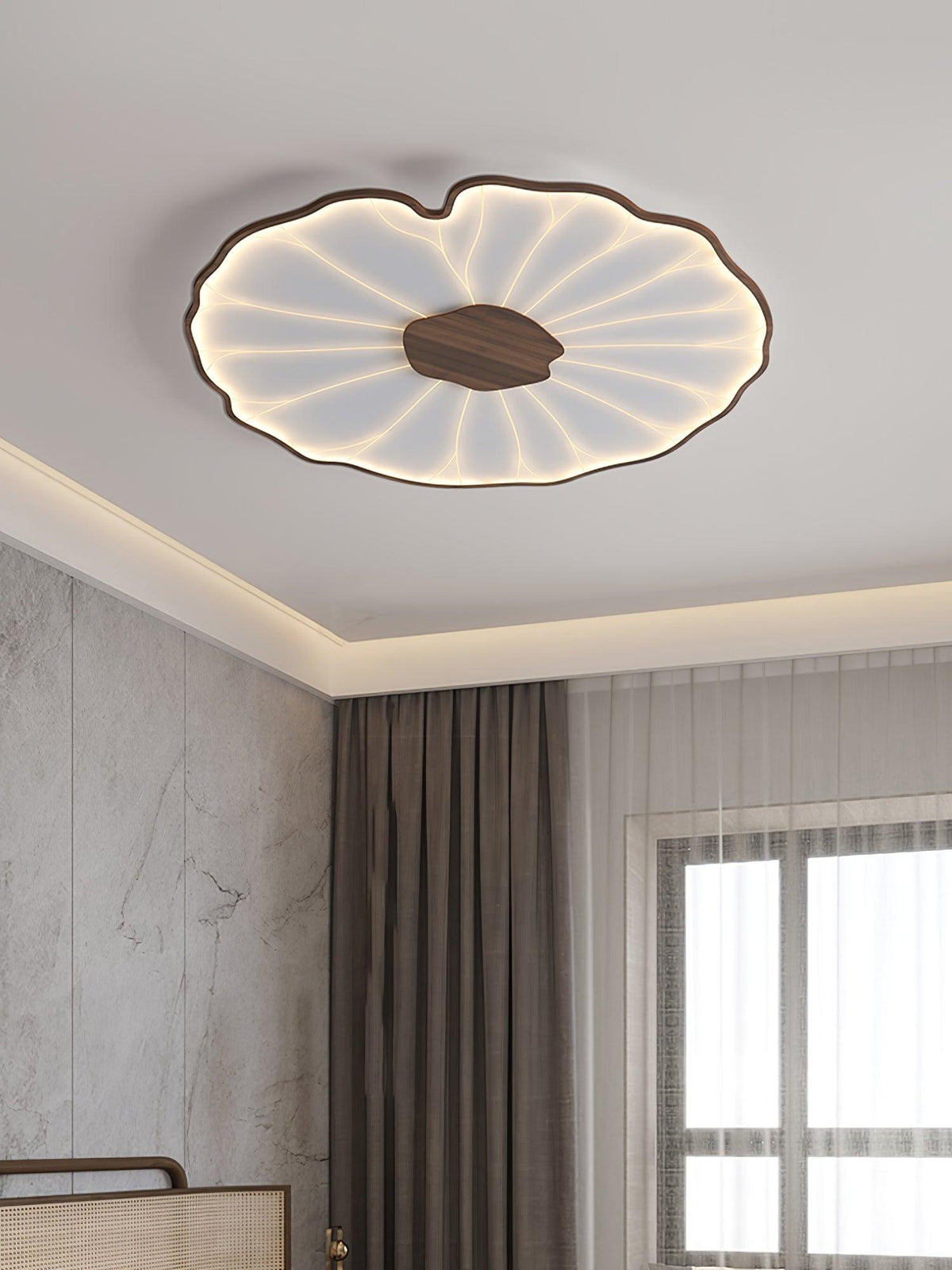 Rinorian Ceiling Lamp Lotus Leaf with Wooden Finish