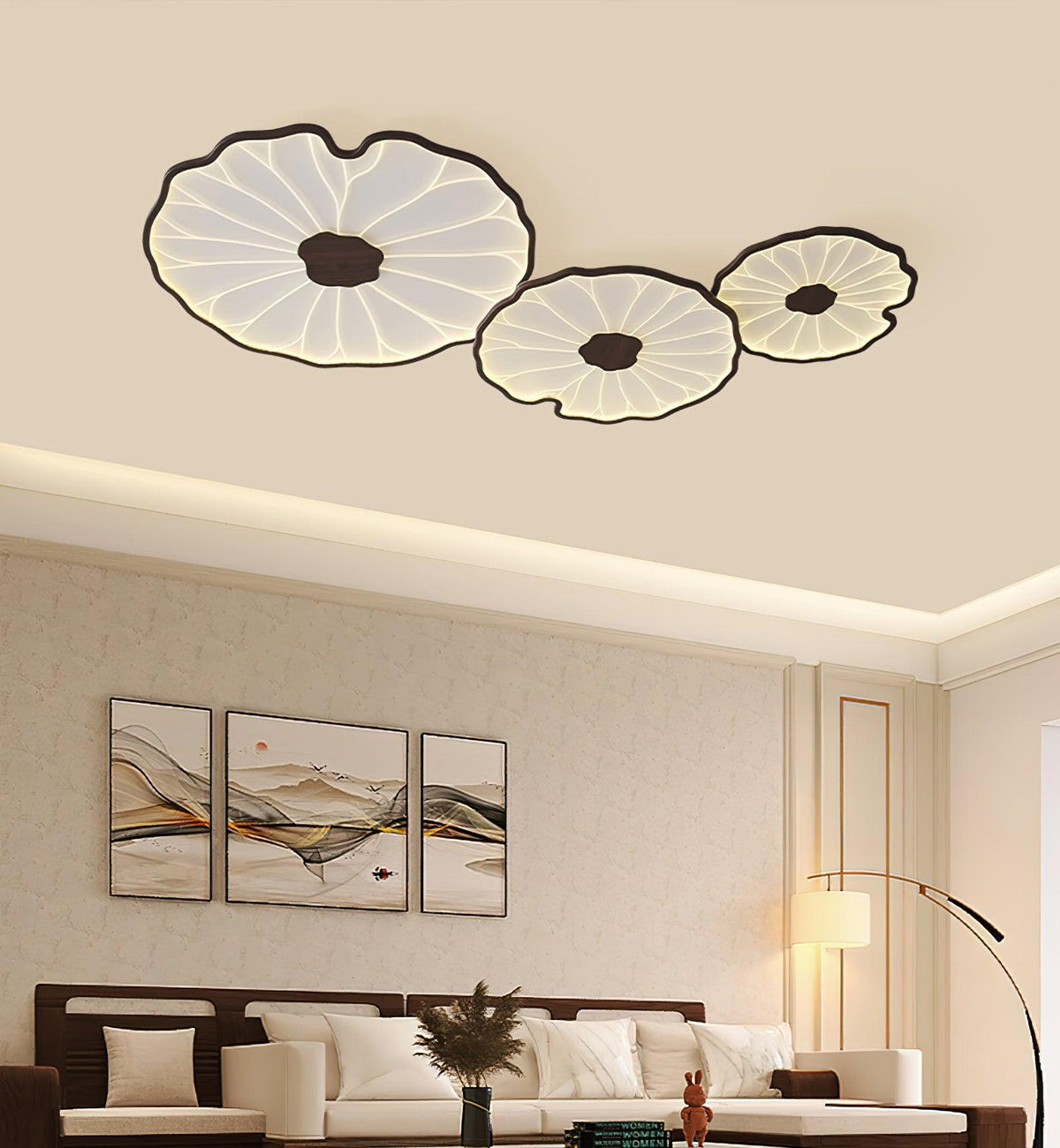 Rinorian Ceiling Lamp Lotus Leaf with Wooden Finish