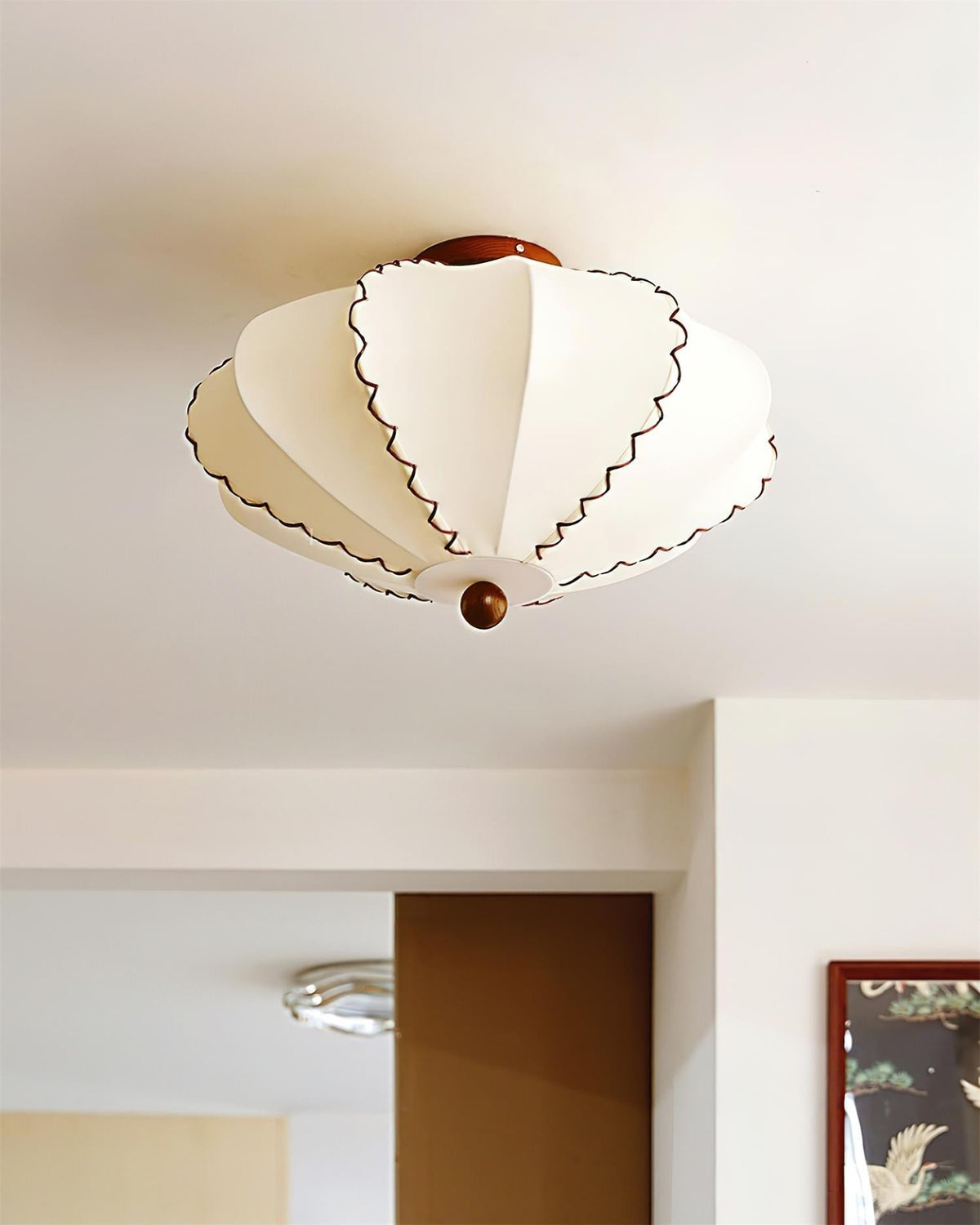 Colette Beige Fabric Wood Ceiling Light