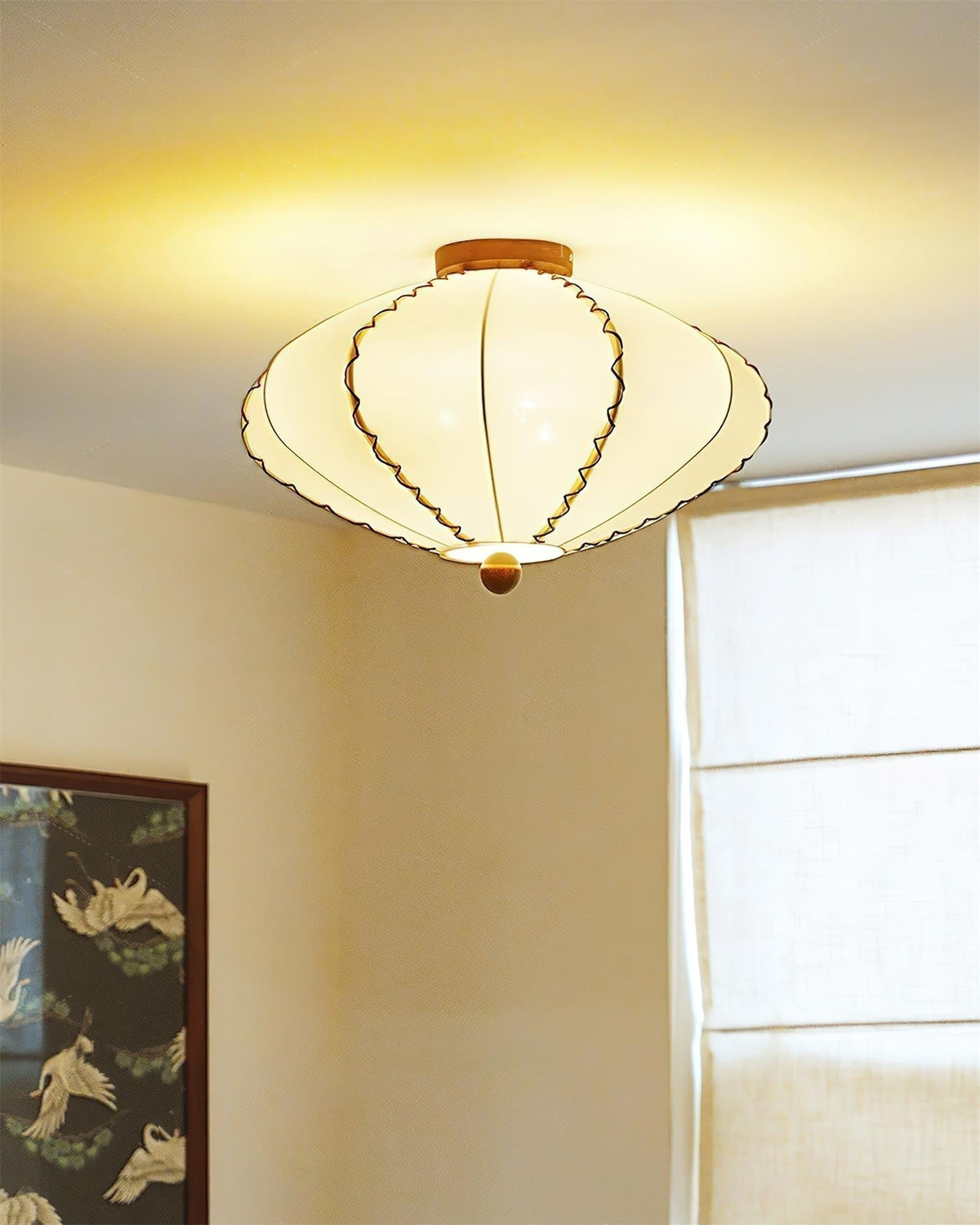 Colette Beige Fabric Wood Ceiling Light