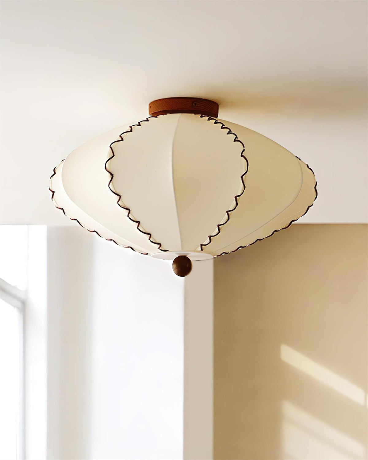 Colette Beige Fabric Wood Ceiling Light