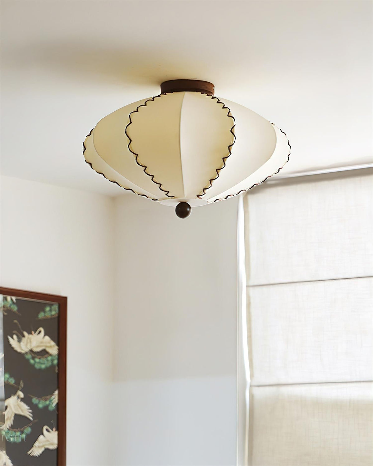 Colette Beige Fabric Wood Ceiling Light