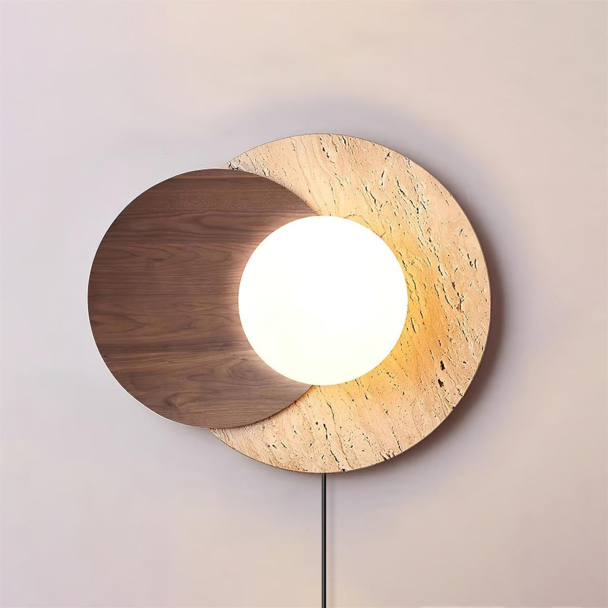 Otale Overlapping-Disc Travertine Wall Lamp Plug-in