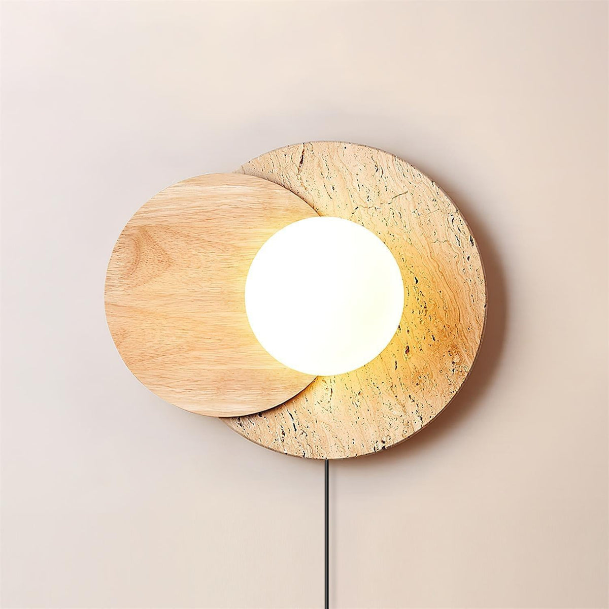Otale Overlapping-Disc Travertine Wall Lamp Plug-in