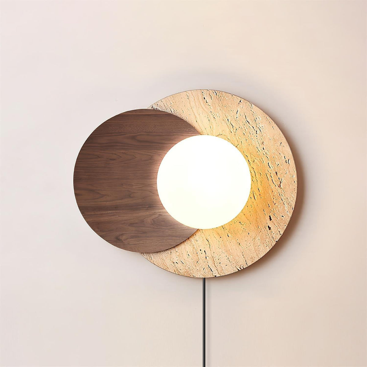 Otale Overlapping-Disc Travertine Wall Lamp Plug-in