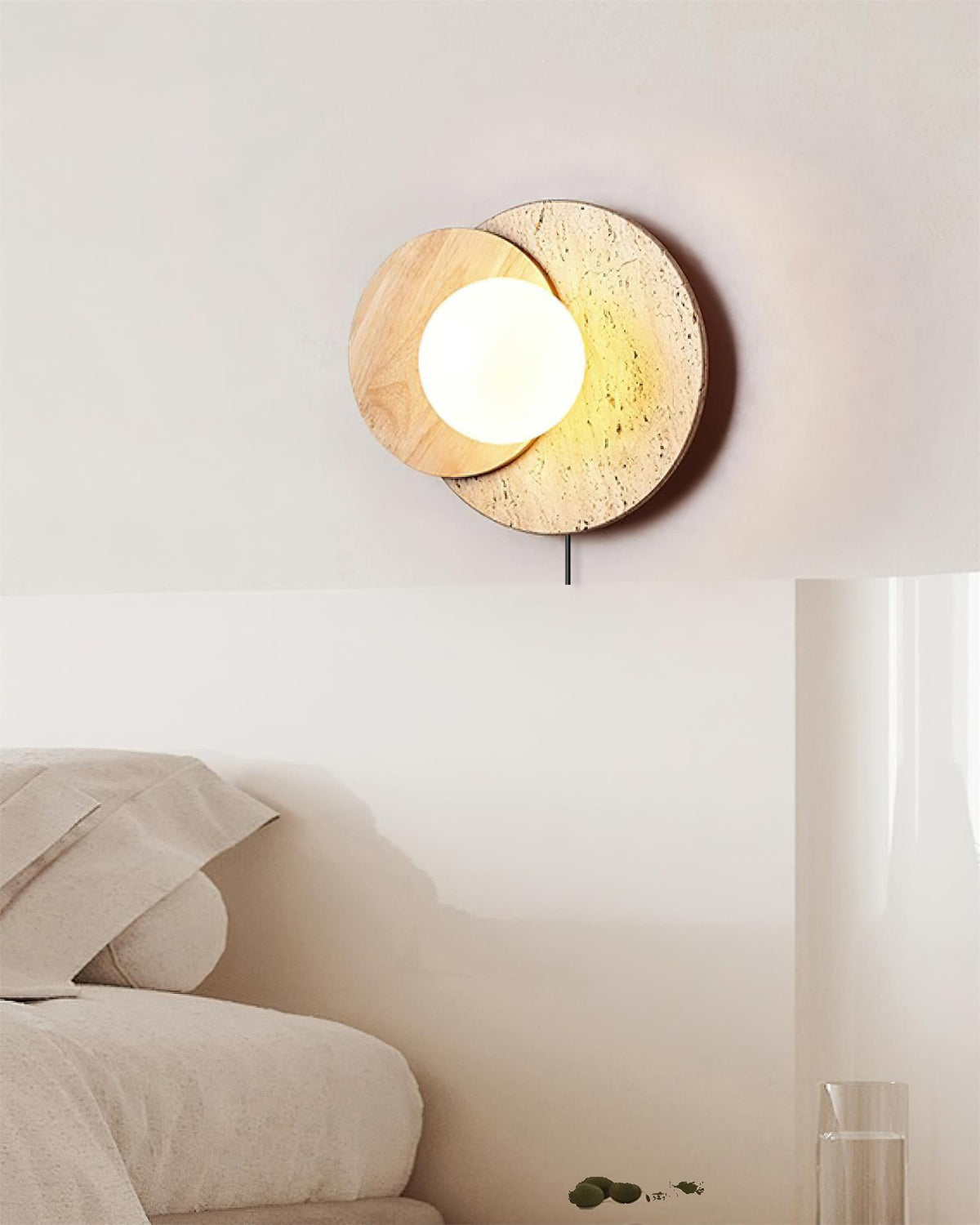Otale Overlapping-Disc Travertine Wall Lamp Plug-in