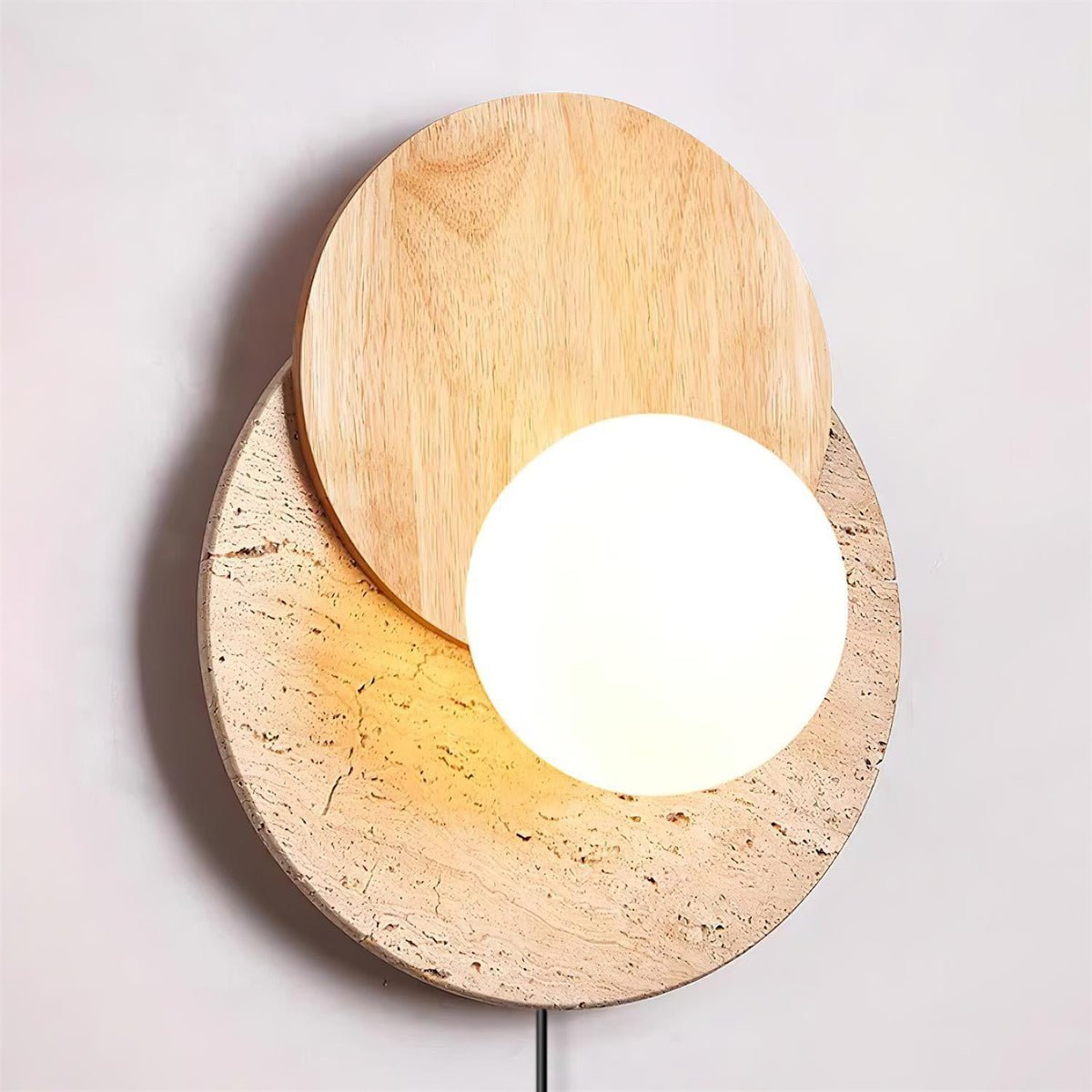 Otale Overlapping-Disc Travertine Wall Lamp Plug-in