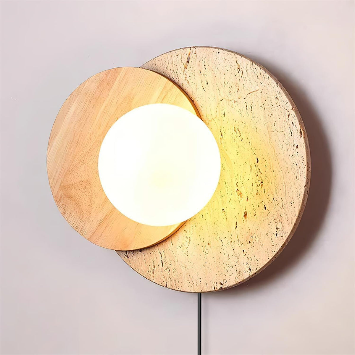 Otale Overlapping-Disc Travertine Wall Lamp Plug-in