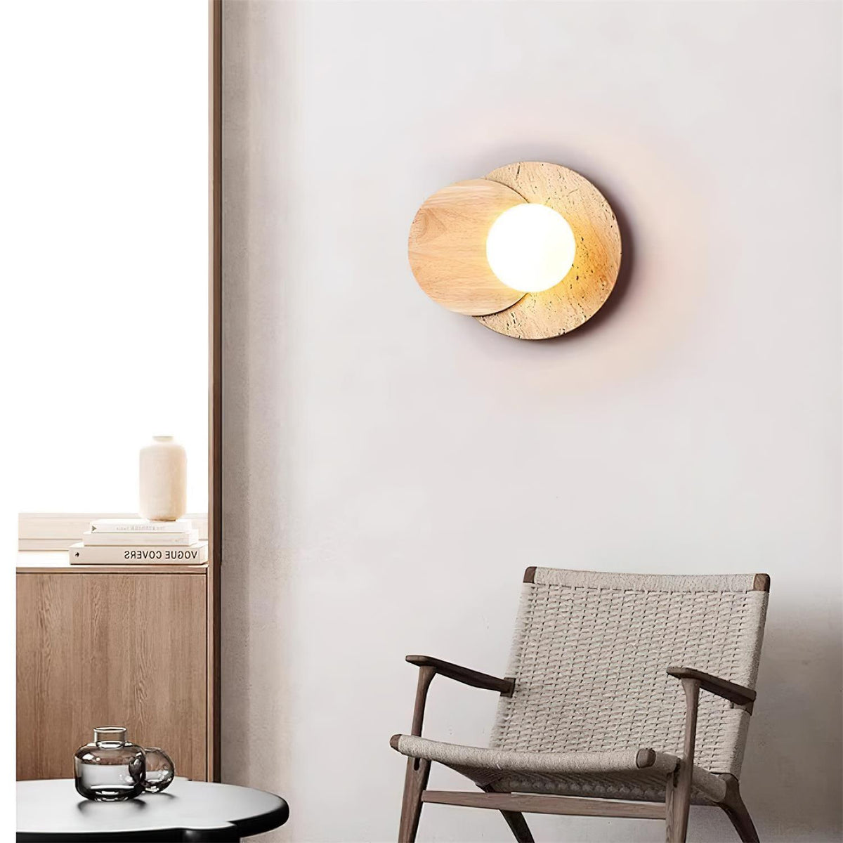 Otale Overlapping-Disc Travertine Wall Lamp Plug-in