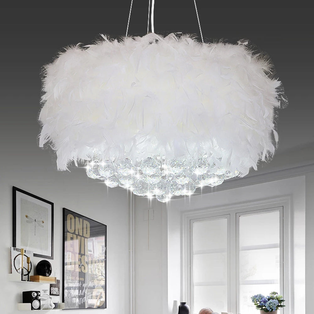 Haborum Modern Luxury Round Chandelier, Feather/Crystal, White