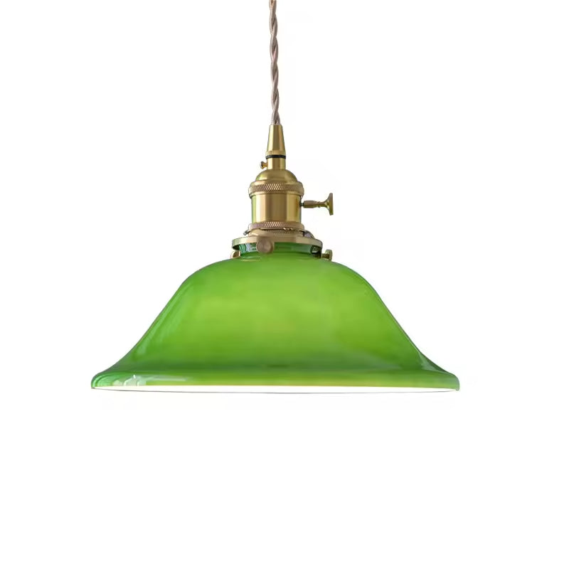 Juguped Rustic Vintage LED Pendant Light Green Copper Glass Dining Room