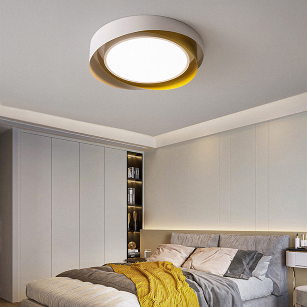 Raluken Modern Geometric Metal/ Flush Mount Ceiling Light, White/Gold