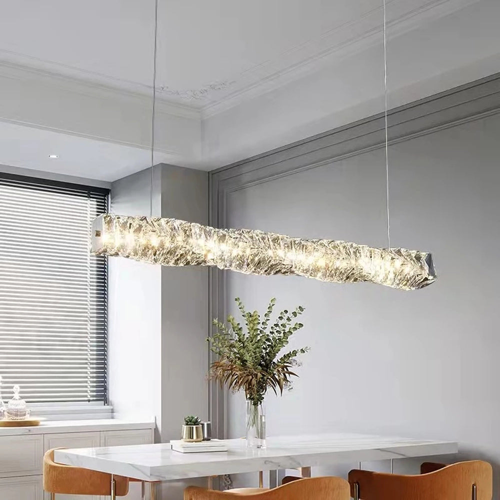 Jonadit Crystal Sliver and Gold Pendant Light, Stainless Steel
