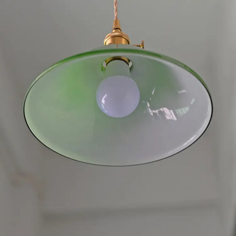 Juguped Rustic Vintage LED Pendant Light Green Copper Glass Dining Room