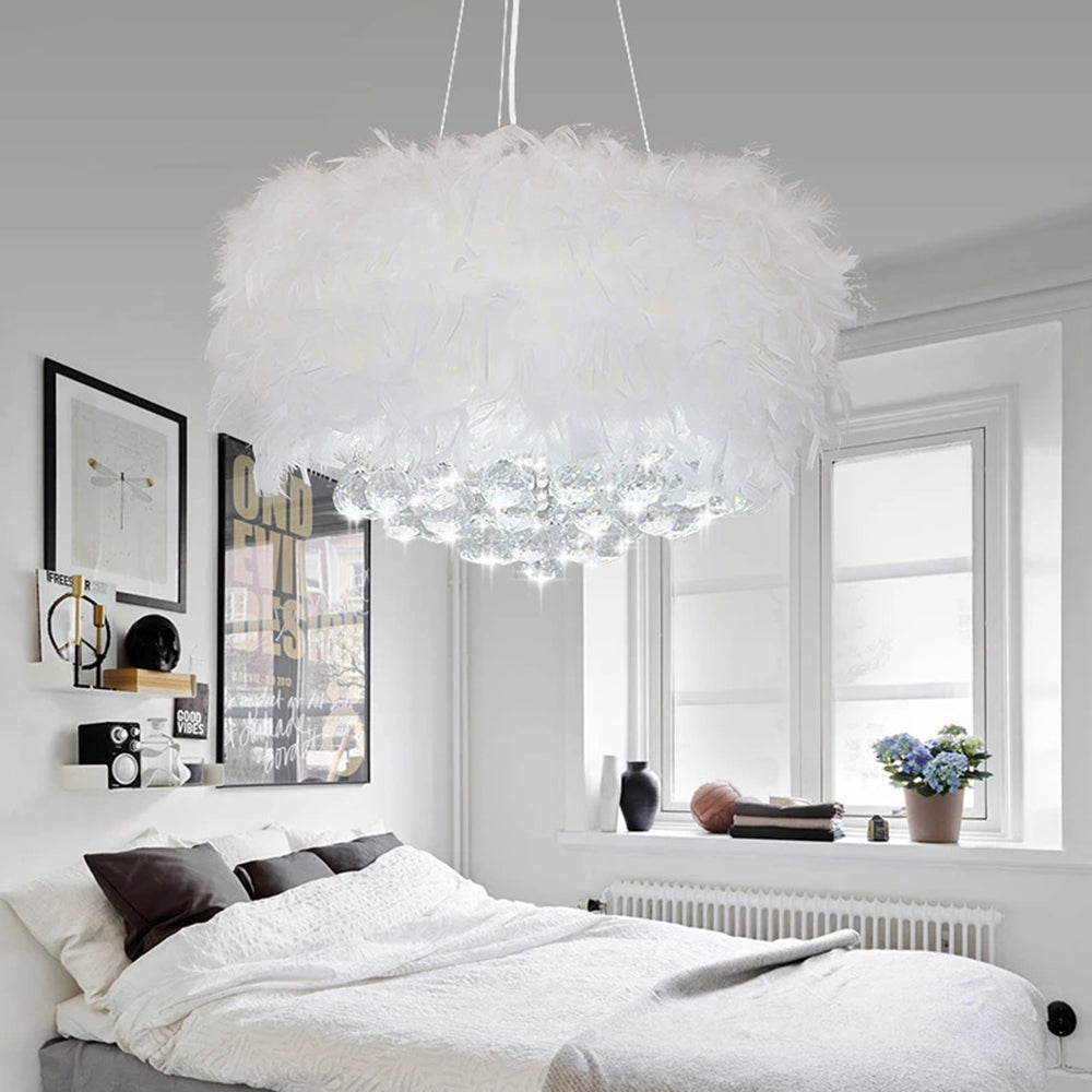 Haborum Modern Luxury Round Chandelier, Feather/Crystal, White