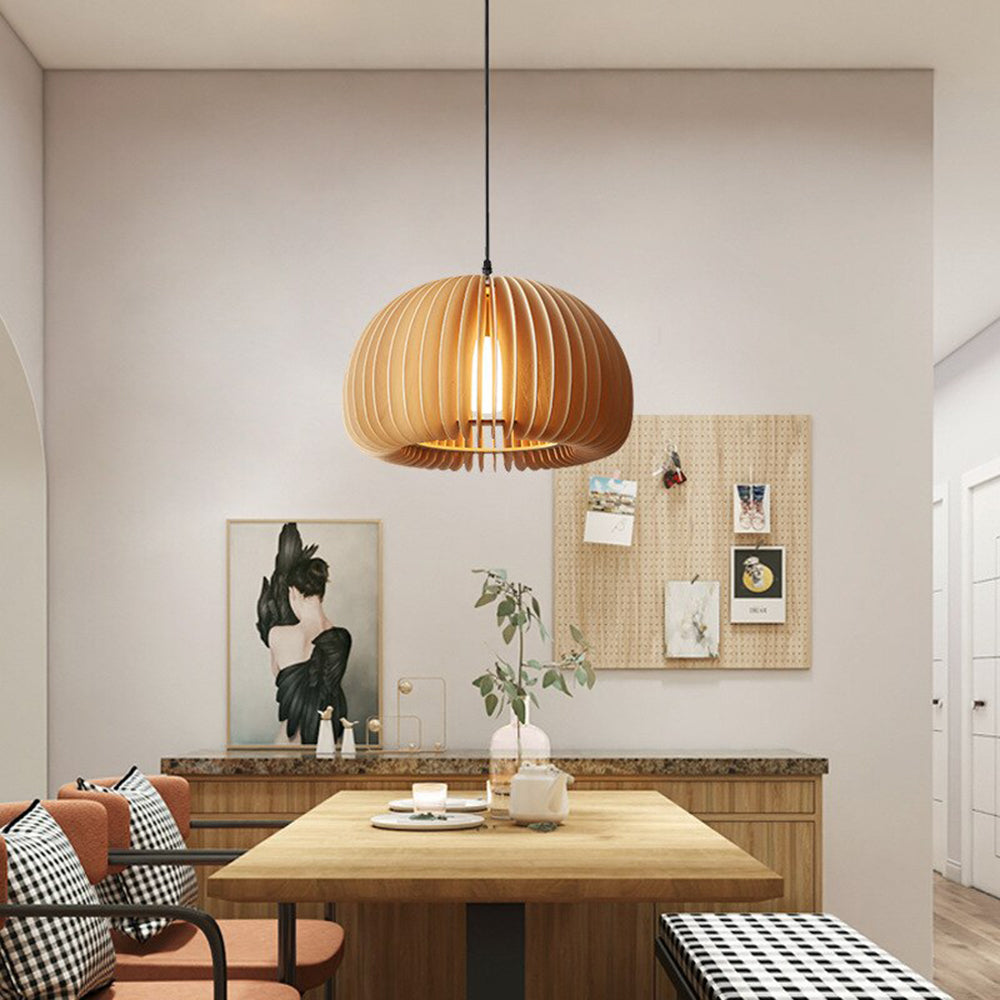 Lusebit Pumpkin Pendant Light, Wood