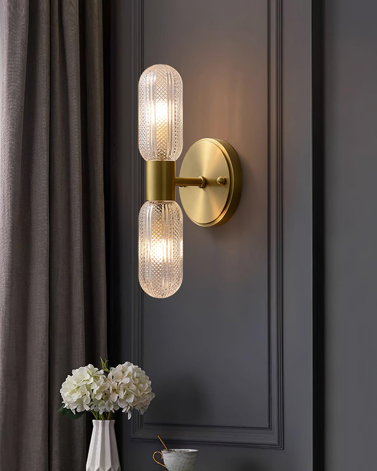 Eira Brass and Textured Glass Double Light Wall Sconce