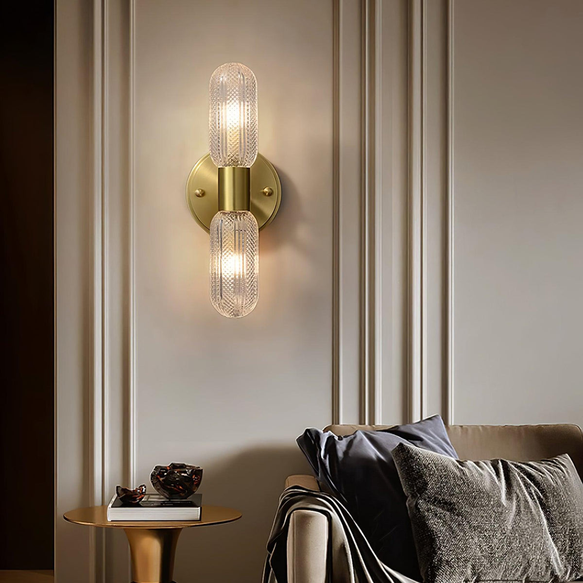 Eira Brass and Textured Glass Double Light Wall Sconce